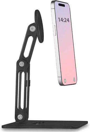 Vista 10 de Soporte magnético para teléfono para escritorio, soporte magnético plegable y ajustable para iPhone con almohadilla antideslizante