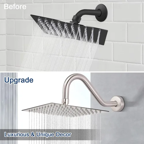 Vista 5 de NearMoon Brazo de extensión de ducha en forma de J, extensor de altura de cabezal de ducha de acero inoxidable con brida, diseño de tubo elevador