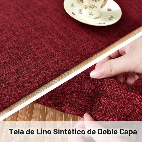 Vista 3 de NEWISHER Camino de mesa reversible de doble capa, tela de lino sintético Borgoña
