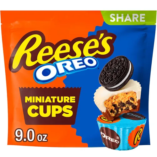 REESE'S OREO Miniatures - Tazas de chocolate con leche y crema blanca de mantequilla de maní, paquete de caramelos compartidos, 9 onzas