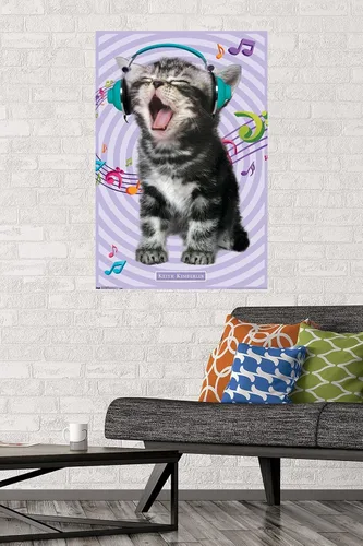 Vista 3 de Trends International Keith Kimberlin - Gato - Póster de pared cantando, 14.725 x 22.375 pulgadas, versión con marco de madera tipo granero Versión