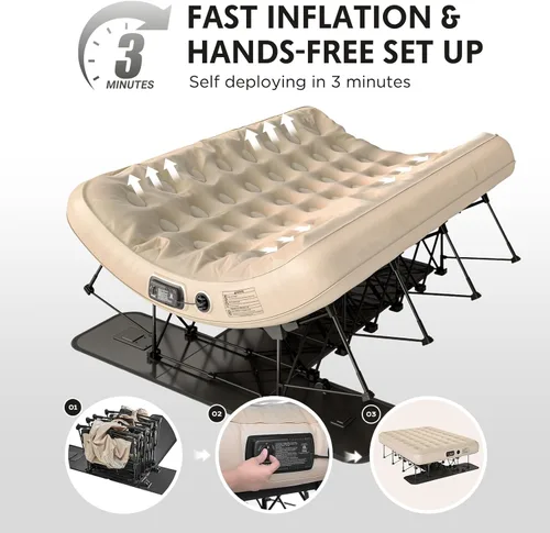 Vista 3 de Simpli Comfy Cama EZ Queen de Aire Autoinflable con Marco Integrado, Bomba y Estuche con Ruedas, Cama de Aire Hinchable y Rodante con Ruedas