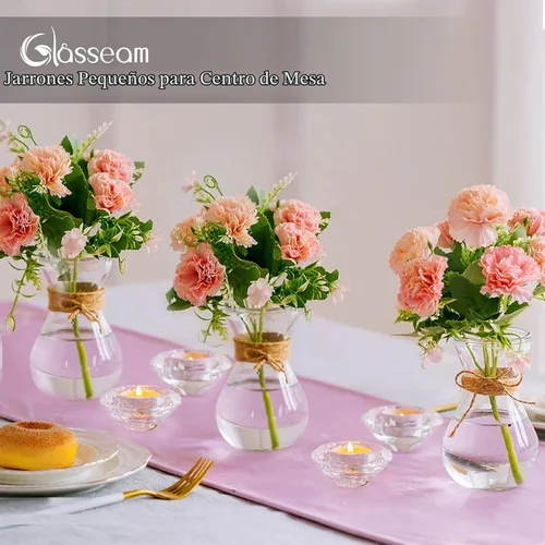 Vista 3 de Glasseam Jarrón de cristal transparente para flores, juego de 3 jarrones de bombilla para forzar bulbos de jacinto, pequeños jarrones decorativos