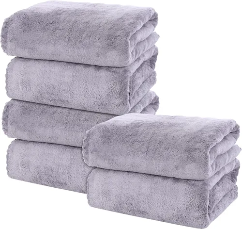 Vista 18 de MOONQUEEN Juego de 6 toallas de baño premium - Secado rápido - Toallas de microfibra de terciopelo coral altamente absorbentes - Uso multipropósito