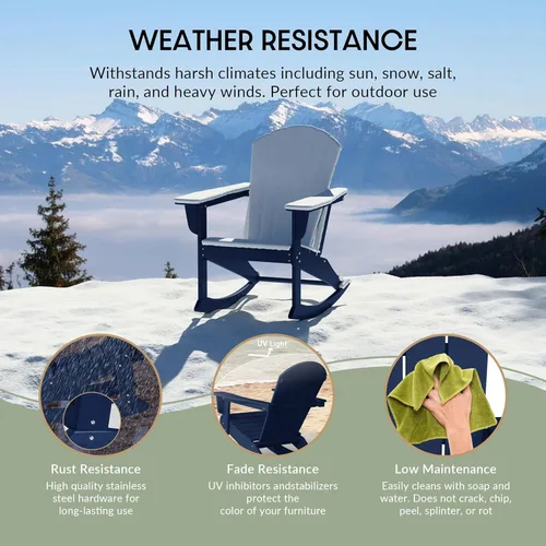 Vista 5 de WestinTrends Malibu Silla mecedora de polietileno Adirondack para exteriores/patio, azul marino