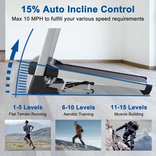 Vista 3 de 15% Auto Incline Treadmill with Bluetooth Speaker, 20" Wide 3.5HP Folding Electric Treadmill with LCD Display Easy Assembly Running Walking Exercise