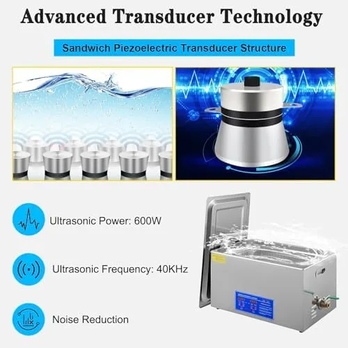 Vista 5 de Professional 30L Ultrasonic Cleaner with Digital Timer & Heater - Stainless Steel Jewelry, Watch, Denture & Eyeglass Deep Cleaning & Stain Removal