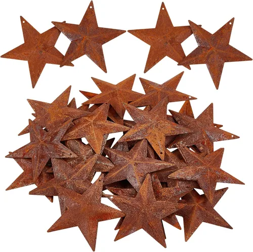 Vista 10 de GORGECRAFT 30 piezas 1 pulgada de metal estrella oxidada de granero primitivas rústicas estrellas de estaño acero artesanías adornos acentos