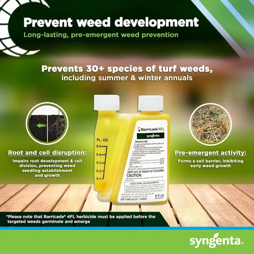 Vista 3 de Barricade 4FL Herbicida Concentrado - Control de malezas preemergente - Prevención de malezas de hoja ancha de larga duración para césped, césped