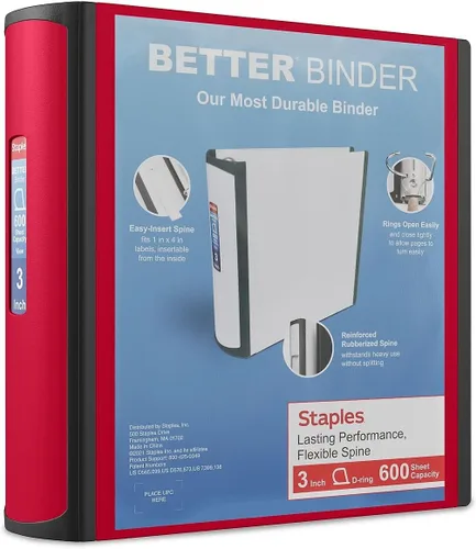 Vista 18 de Carpeta con anillos en forma de "D" de 1 pulgada para mejor visualización Staples, Negro