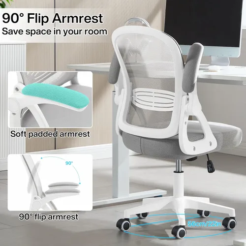 Vista 5 de Fizzin Sillas ergonómicas de escritorio de oficina, silla de computadora de malla con soporte lumbar ajustable, silla de tareas transpirable