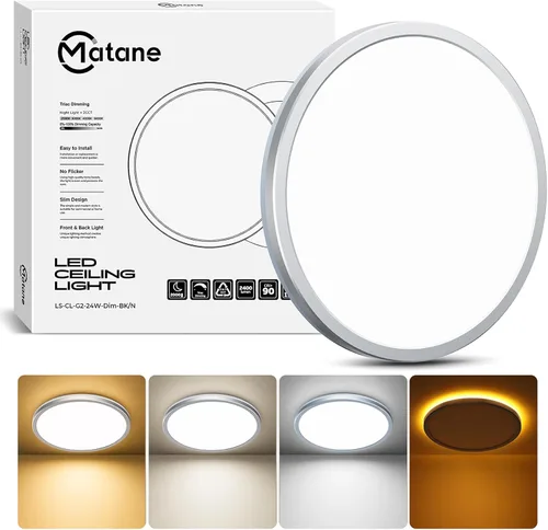 Vista 13 de Matane Lámpara de Techo LED Empotrada de 12 Pulgadas con Luz Nocturna, 24W 2400LM 3000K/4000K/5000K Seleccionable, Luces de Techo Regulables