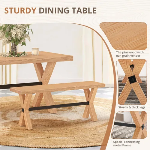 Vista 6 de LUE BONA Banco de comedor de 47 pulgadas con madera maciza, banco de cocina de granja con grano de madera natural, silla de comedor rectangular