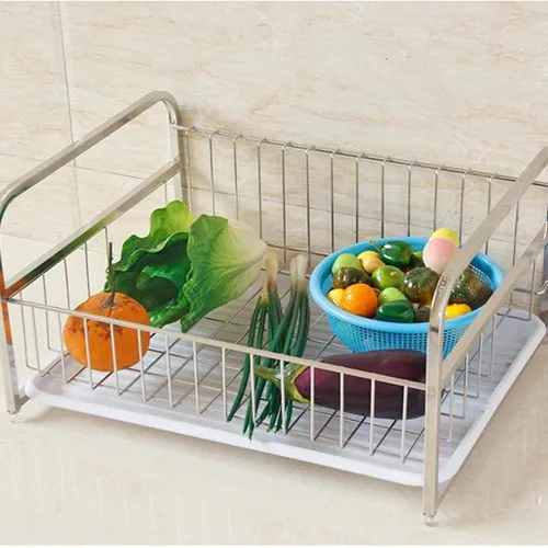 Vista 3 de PDGJG - Escurridor de platos de una sola capa, drenaje de acero inoxidable para encimeras de cocina para secar platos y estantes