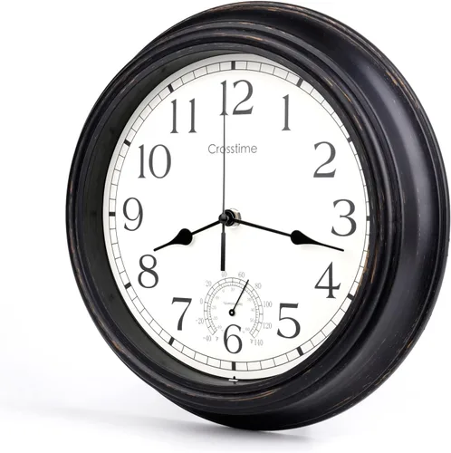 Vista 2 de Reloj grande de 16 pulgadas para exteriores, impermeable, con termómetro, reloj de pared retro para patio, piscina, jardín, hogar, bronce