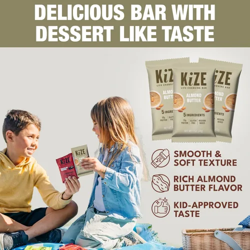 Vista 4 de KiZE Energy Bars - Barras energéticas de reemplazo de comidas con alto contenido de proteínas, a base de mantequilla de almendras, sin gluten, sin