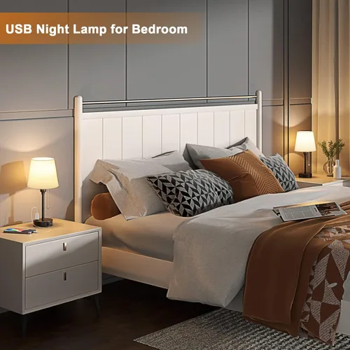 Vista 4 de Acaxin Juego de 4 lámparas de noche para dormitorios, lámpara de mesa con 3 modos de color, lámpara pequeña con puerto de carga USB C+A y salida