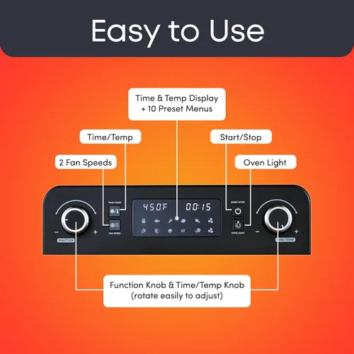 Vista 5 de Elite Gourmet EAF9010B Exterior Completamente de Acero, Horno de Convección de Puerta Francesa de 24.5 Qt. para Encimera, Capacidad Extra Grande