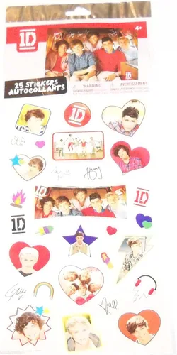 Vista 2 de One Direction (1D) Juego de 25 calcomanías a todo color, jóvenes y divertidas (hoja de 6 x 10.5 pulgadas)