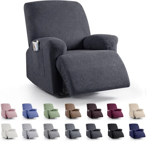 Vista 67 de KinCam Fundas para Reclinables, Fundas Elásticas para Sillas Reclinables, Fundas para Sofá Reclinable con Rayas Jacquard, Fundas Protectoras de Negro
