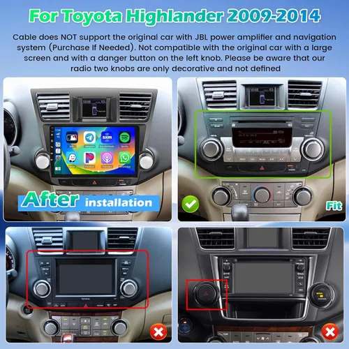 Vista 2 de Radio estéreo de coche para Toyota Highlander 2009 2010 2011 2012 2013 2014 con Carplay inalámbrico Android Auto, 4+64G 10.1 pulgadas HD IPS