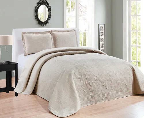Elegant Home - Colcha de 3 piezas con estampado floral a rayas de color sólido