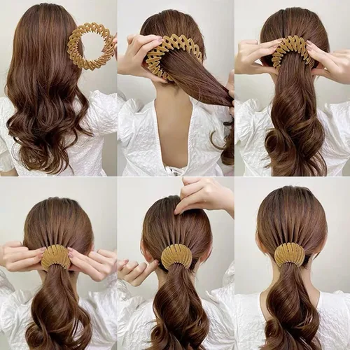Vista 6 de 7 accesorios para el cabello para mujer, pinza mágica para el cabello con pinzas para moño de pelo