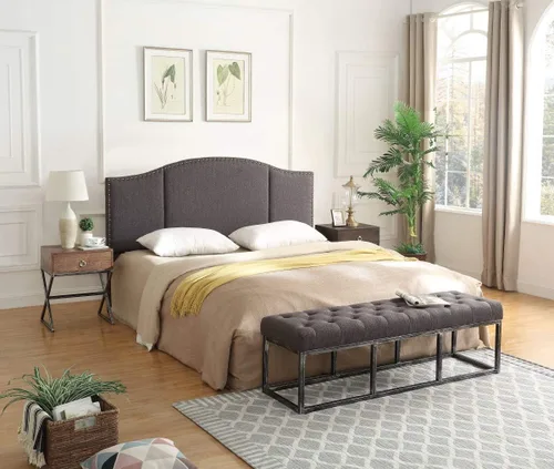 Vista 20 de 24KF Banco largo tapizado con patas de metal dorado, banco de terciopelo gris con asiento acolchado, gris