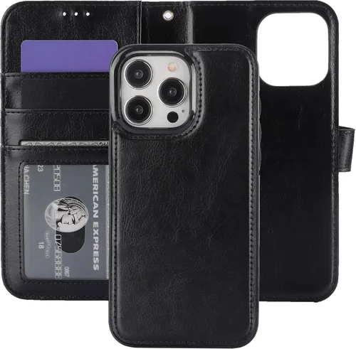 Funda tipo cartera desmontable Bocasal para iPhone 15 Pro Max con bloqueo RFID, ranuras para tarjetas, soporte magnético, cuero PU premium, atril,