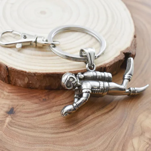 Vista 3 de 3D Scuba Diver Keychain in Stainless Steel Certified Diver Gift 50mm x 28mm Charm