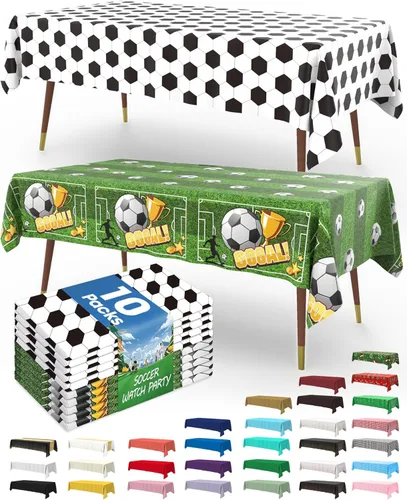 Vista 53 de Pureegg Mantel de plástico desechable, paquete de 10 manteles de 54 x 72 pulgadas, decoraciones de fiesta de Halloween, decoración Summerween, Negro