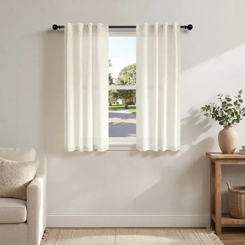 Vista 76 de Pitalk - Cortinas blancas de 96.5 cm de ancho para ventanas de cocina, 2 paneles con trabillas traseras y bolsillo para barra, cortinas cortas