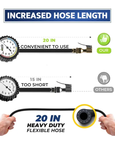 Vista 5 de Inflador de neumáticos con manómetro y manguera más larga, portabrocas de aire más preciso y resistente con medidor para compresor de aire