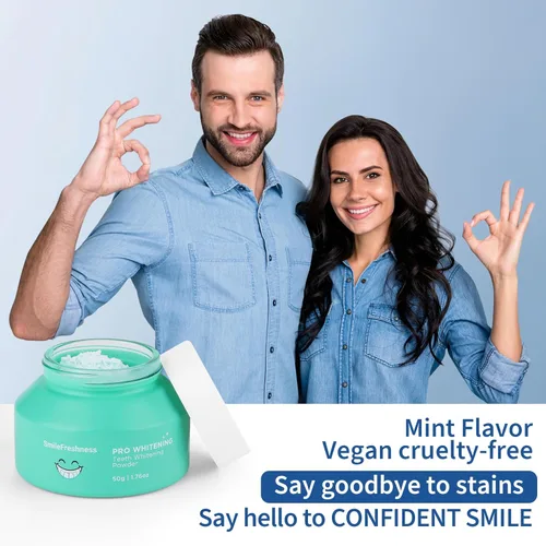 Vista 4 de Polvo blanqueador de dientes – Elimina la placa y las manchas, polvo blanqueador dental con Pap+, ideal para dientes sensibles, refrescante sabor a