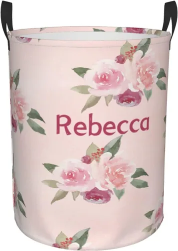 Vista 24 de Cesta de lavandería personalizada con diseño de jirafa, león y flores rosadas, con asas, impermeable, para decoración de dormitorio y baño.