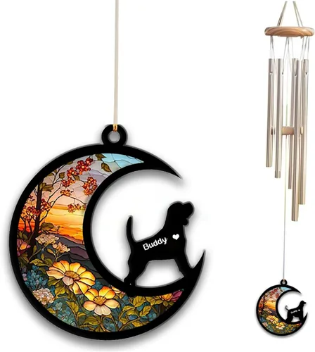 Vista 65 de Carillón de viento con atrapa el sol afghan Hound, campanilla de viento conmemorativa de girasol personalizada para perro, regalo de pérdida