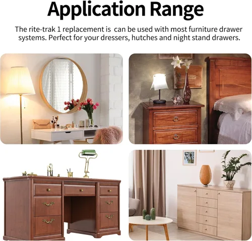 Vista 5 de Compatible con Kenlin Rite Trak 1 cajón guía de riel y deslizadores, 6 juegos de cajones de plástico de montaje central para aparador, se adapta a