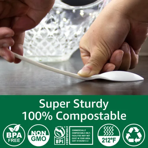 Vista 2 de 100% Compostable Sin Plástico Cuchillos, Tenedores, Cucharas, Utensilios, Los Cubiertos Pesados de Servicio Pesado son Productos Ecológicos