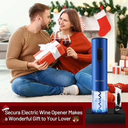 Vista 9 de Secura Abridor de vino eléctrico, sacacorchos eléctrico automático de botellas de vino con cortador de papel de aluminio, recargable (azul)
