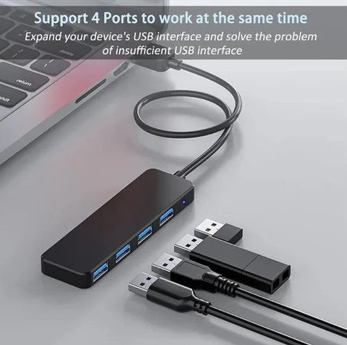 Vista 3 de Hub USB, divisor USB, extensor USB de 4 puertos, adaptador USB multipuerto, concentrador USB 3.0, concentrador USB de 4 puertos USB Splitter USB