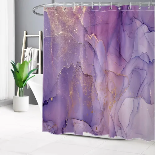 Vista 19 de LB Grey Marble Shower Curtain Decor, Modern Luxury Abstract Pink and Black Marble Textured Shower Curtain for Bathroom 60X72 inch Polyester Fabric