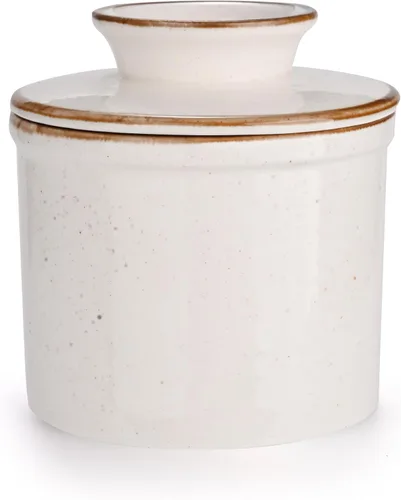 Vista 10 de Vajilla de mantequilla francesa, mantequillera para mostrador con línea de agua, mantequillera de cerámica para mantequilla untable - Regalo