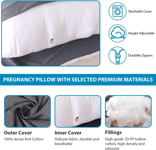 Vista 3 de Victostar almohada para embarazo, almohada de maternidad en forma de U de 57 pulgadas con funda extraíble, almohada de cuerpo completo, soporte