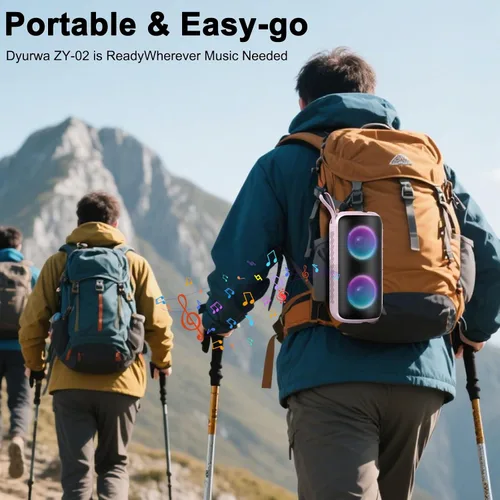 Vista 6 de Altavoz Bluetooth, altavoz inalámbrico portátil 2026, 24 W súper fuerte, emparejamiento TWS, luces RGB coloridas, IPX7 impermeable, tiempo de Rosa
