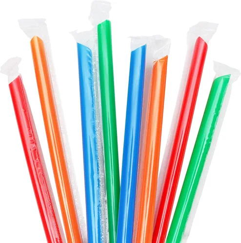 Vista 2 de 50 pajitas Boba envueltas individualmente, batido de plástico multicolor, batido gigante, pajitas grandes desechables de boca ancha