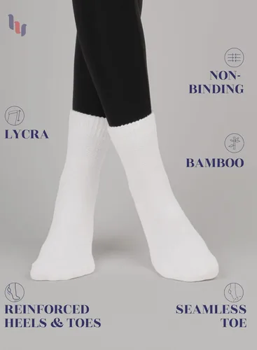 Vista 2 de Hugh Ugoli - Calcetines diabéticos para mujer de Rayón derivado de bambú, suaves, de tobillo, delgados, anchos, sueltos, parte superior sin uniones