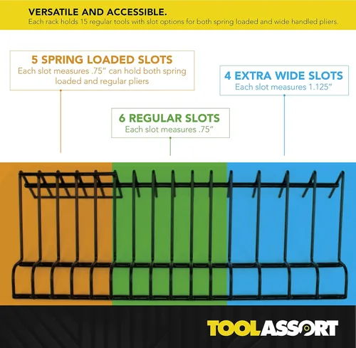Vista 6 de Estante organizador de alicates para almacenamiento de cajas de herramientas, sostiene alicates de mango regular y ancho, se adapta a cajas