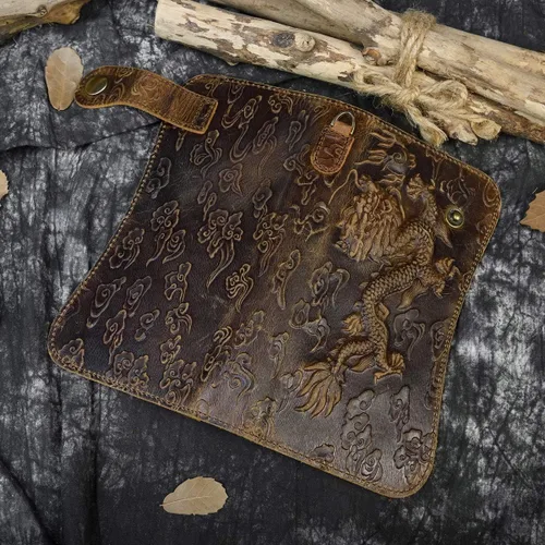 Vista 7 de Cartera larga de cuero genuino para hombre, cartera con tarjetero y bolsillo para monedas