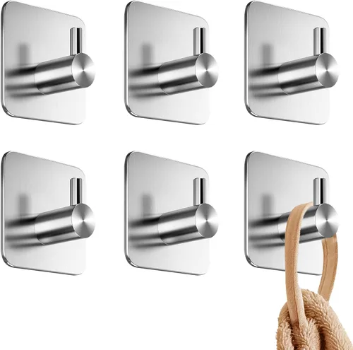 Vista 7 de 4smile Towel Holder Without Drilling, Set of 6 Bathroom Self-Adhesive Robe Rack as Practical Adhesive Towel Hooks - Sticky Towel Holder, Classic