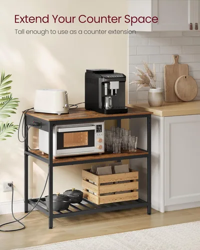 Vista 60 de VASAGLE Isla de cocina con 3 estantes, estante de cocina de 47.2 pulgadas con encimera grande, estructura de acero estable, industrial, fácil